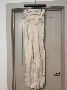 Abercrombie & Fitch Strapless Wide-Leg Jumpsuit in Light Beige